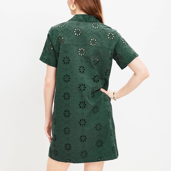 Loft Dress Womens size 10 Green Mini Eyelet Button Cottage Boho Summer Cotton - Picture 2 of 9